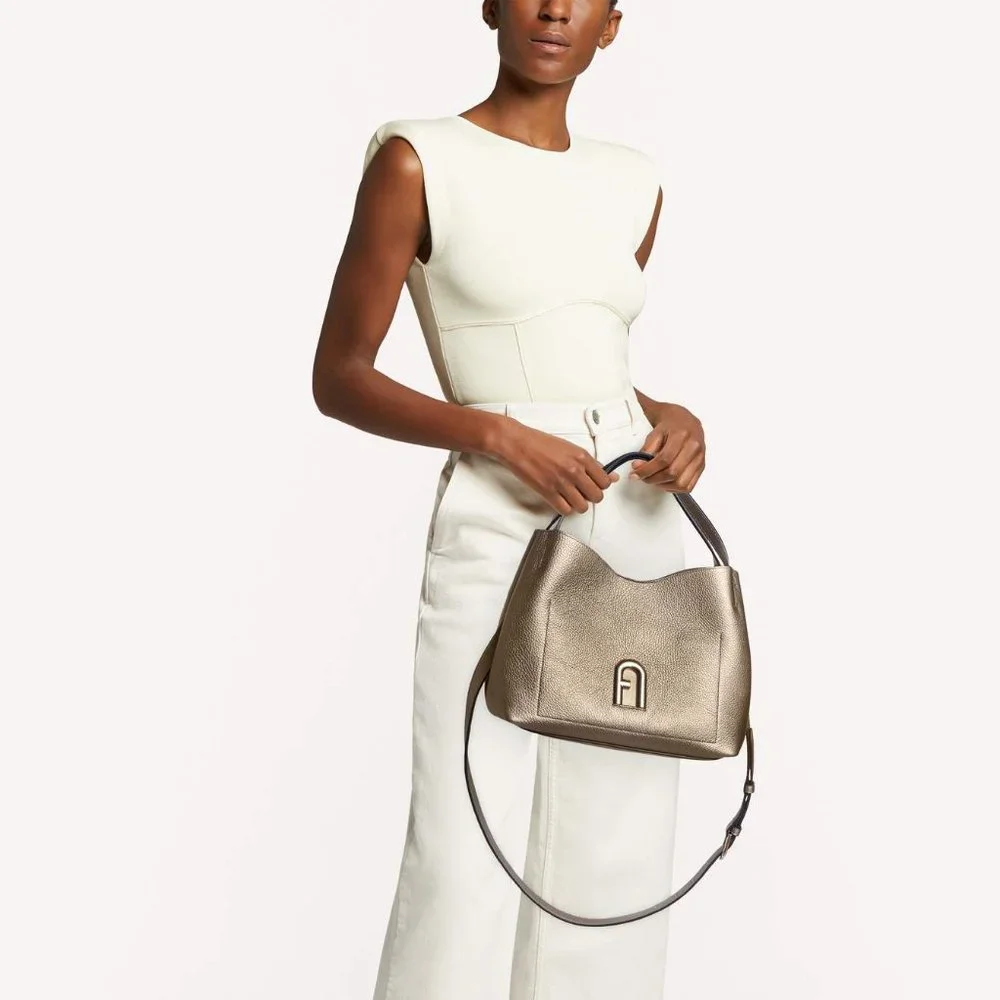 FURLA Primula Small Hobo Metallic Leather Bag Small